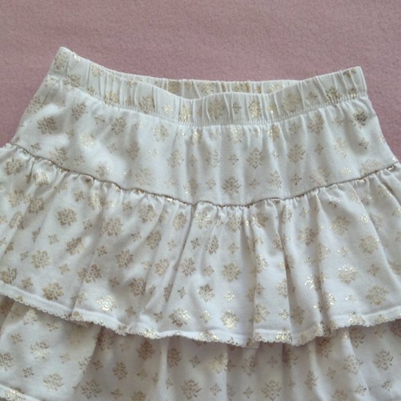 Gymboree Girls Skort, Double Ruffle, White with Gold Foil Pattern, Sz. 7 - Picture 9 of 9